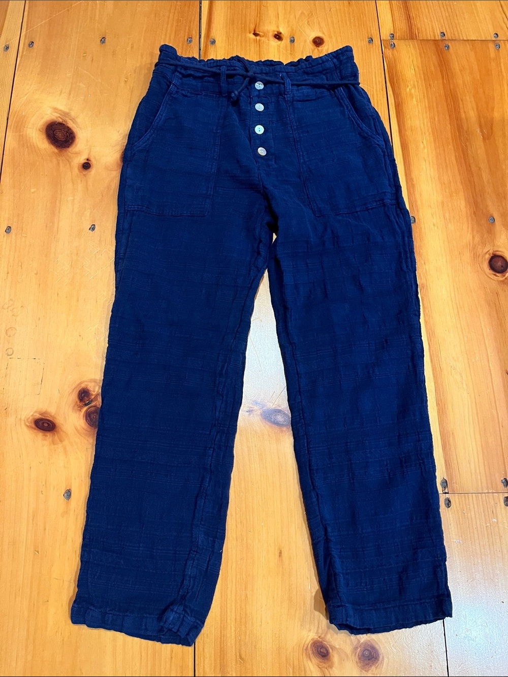 SUNDANCE S Blue Gauze Cotton Bohemian Pants Button Up Belted